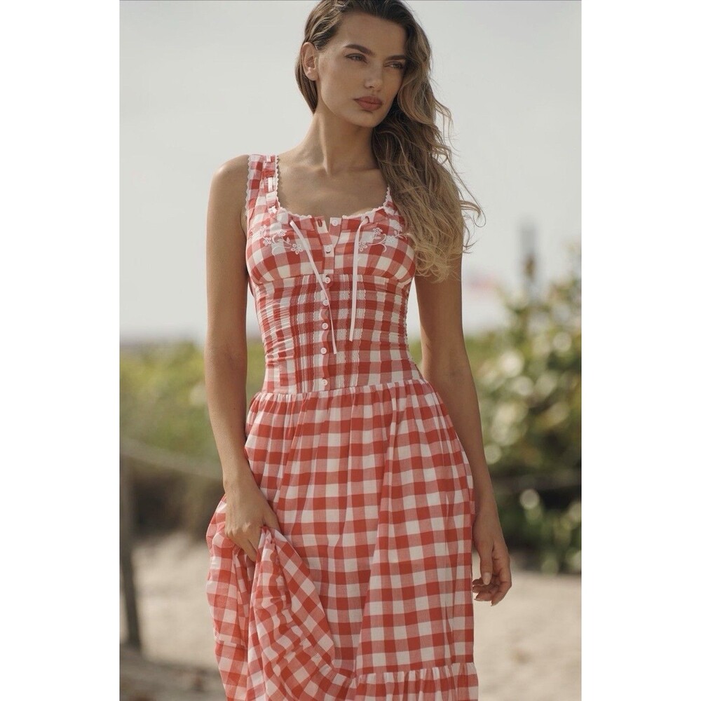 Frankies Bikinis Midi Dress Red Southern Belle Vacay Preppy Resort Size XS NWT - Picture 3 of 10